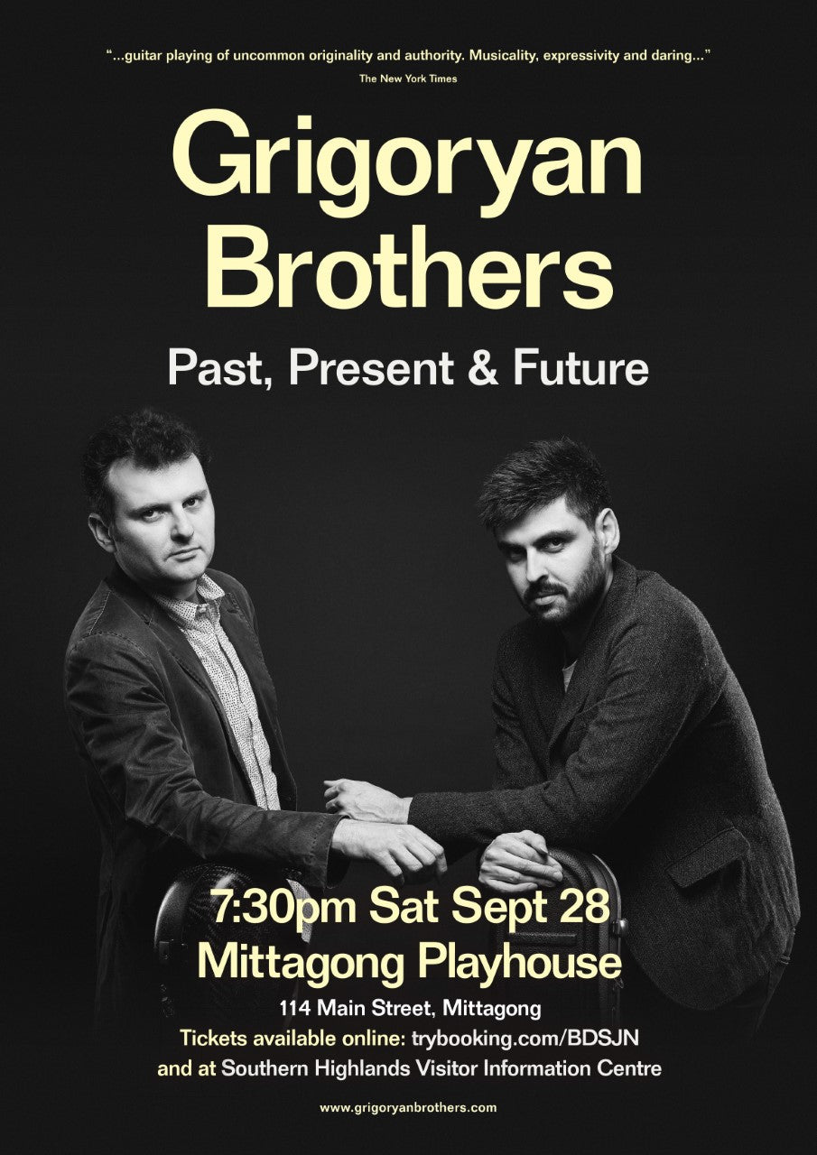 Grigoryan brothers playing at the Mittagong Playhouse Rick Falkiner's Guitar Centre.